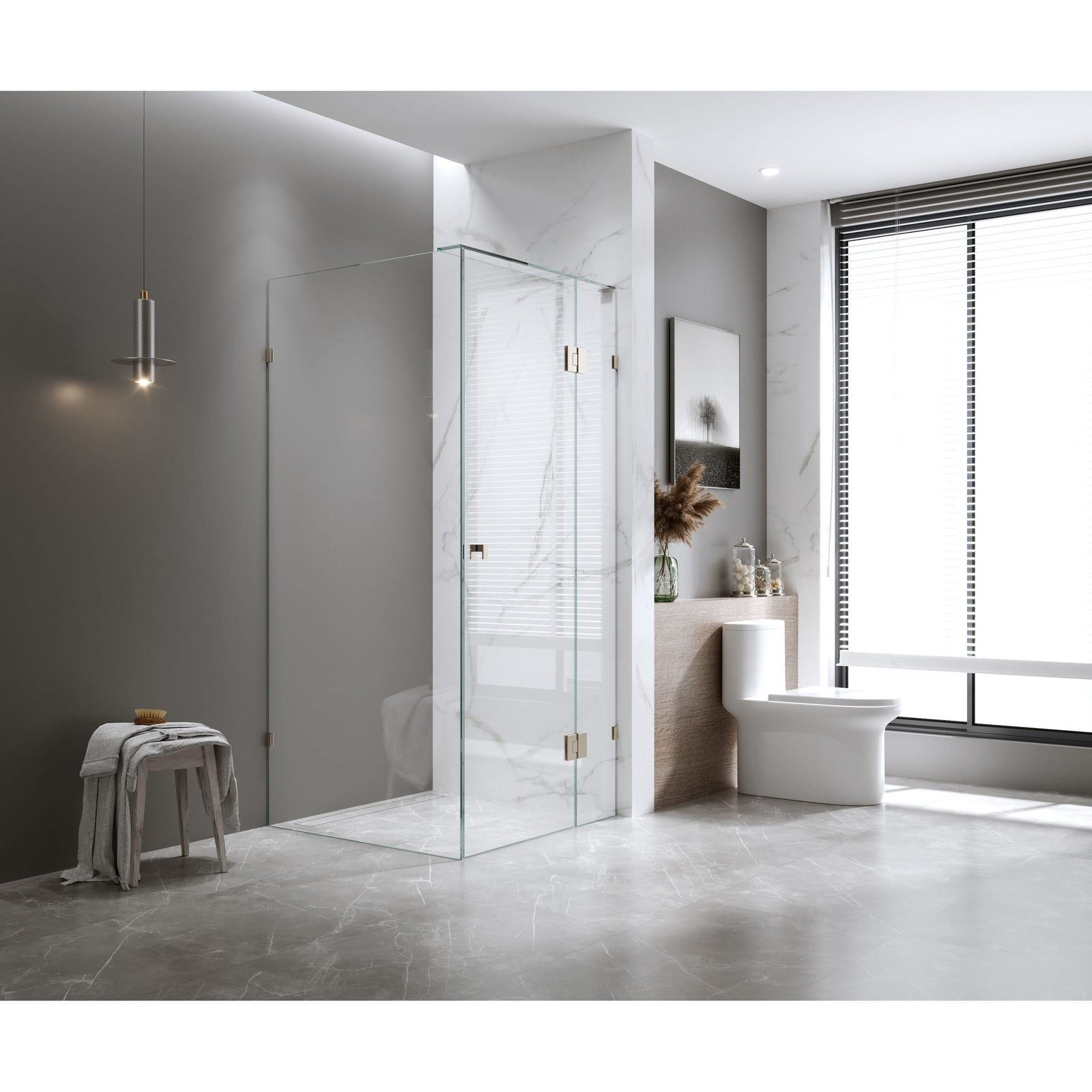 Valentina Fully-Frameless Shower Screen – Pivot – Front & Return - Brushed Nickel