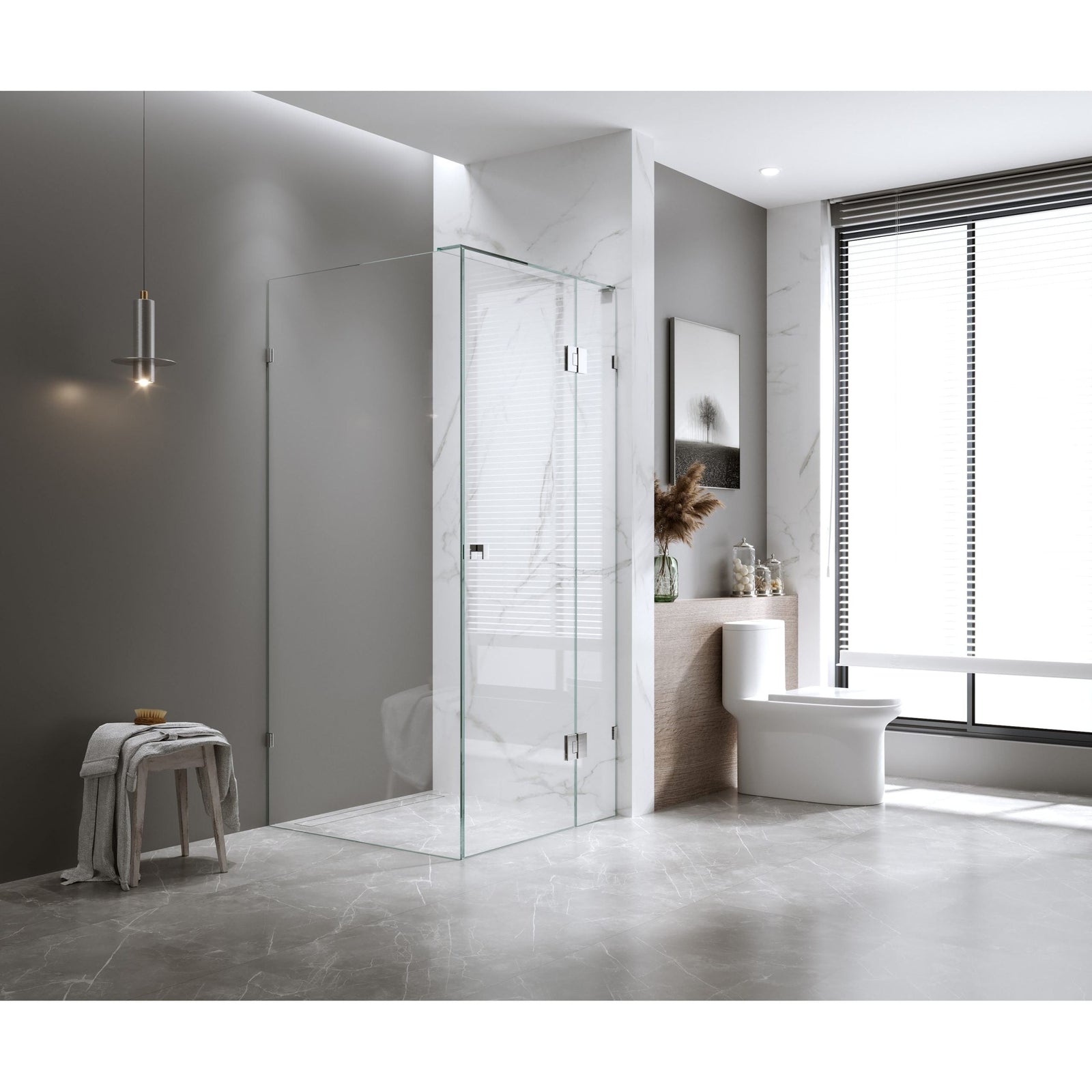 Valentina Fully-Frameless Shower Screen – Pivot – Front & Return - Brushed Silver