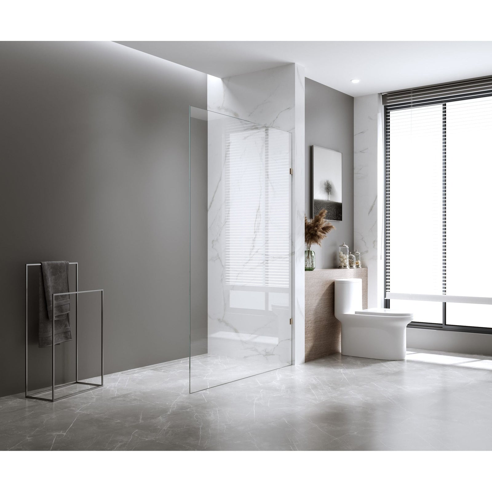 Fully Frameless Fixed Panels Shower Screen - Brushed Nickel