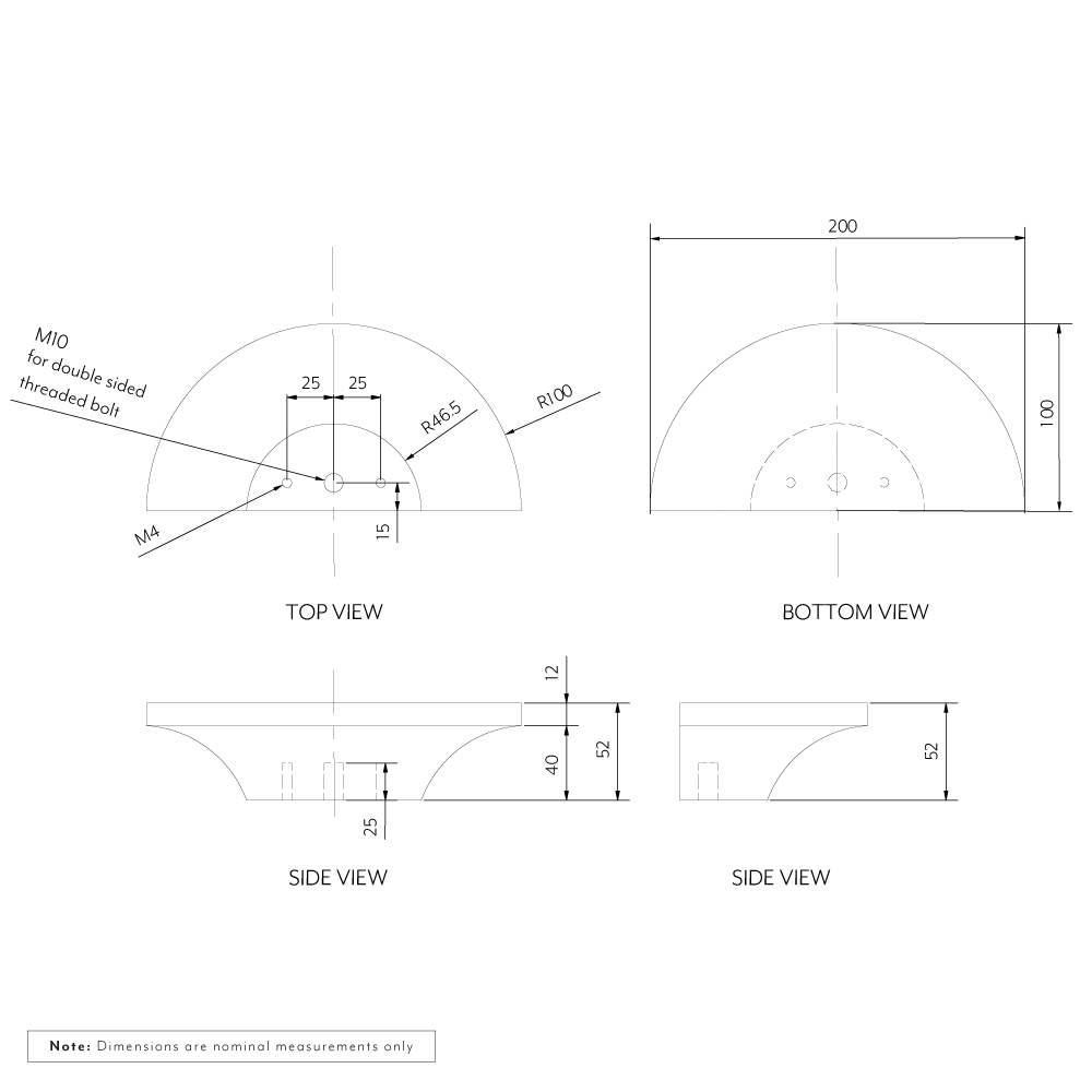 Hegman Half Moon Pull 200mm (Pair) - Ash