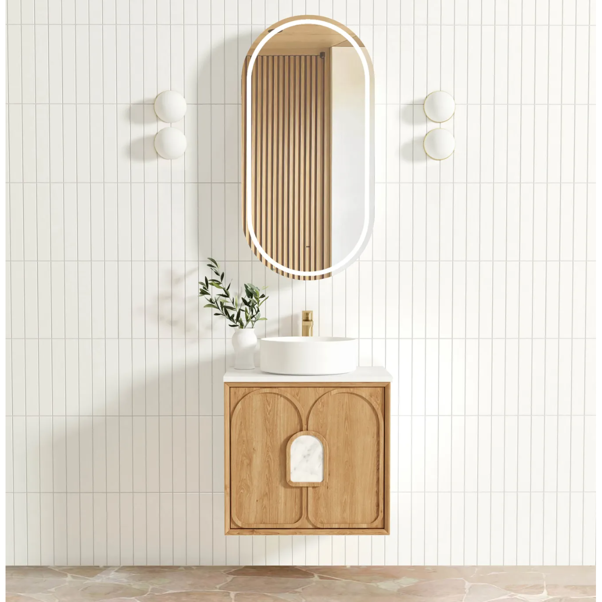 Laguna Natural American Oak Wall Hung Vanity Pure White Top