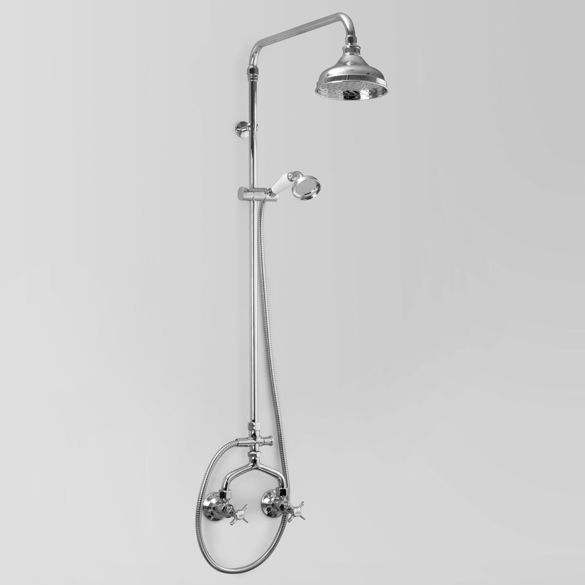 Olde English Shower Set Exposed, 150mm Shower Head & Handpiece - Cross Handles, Jumper Valve