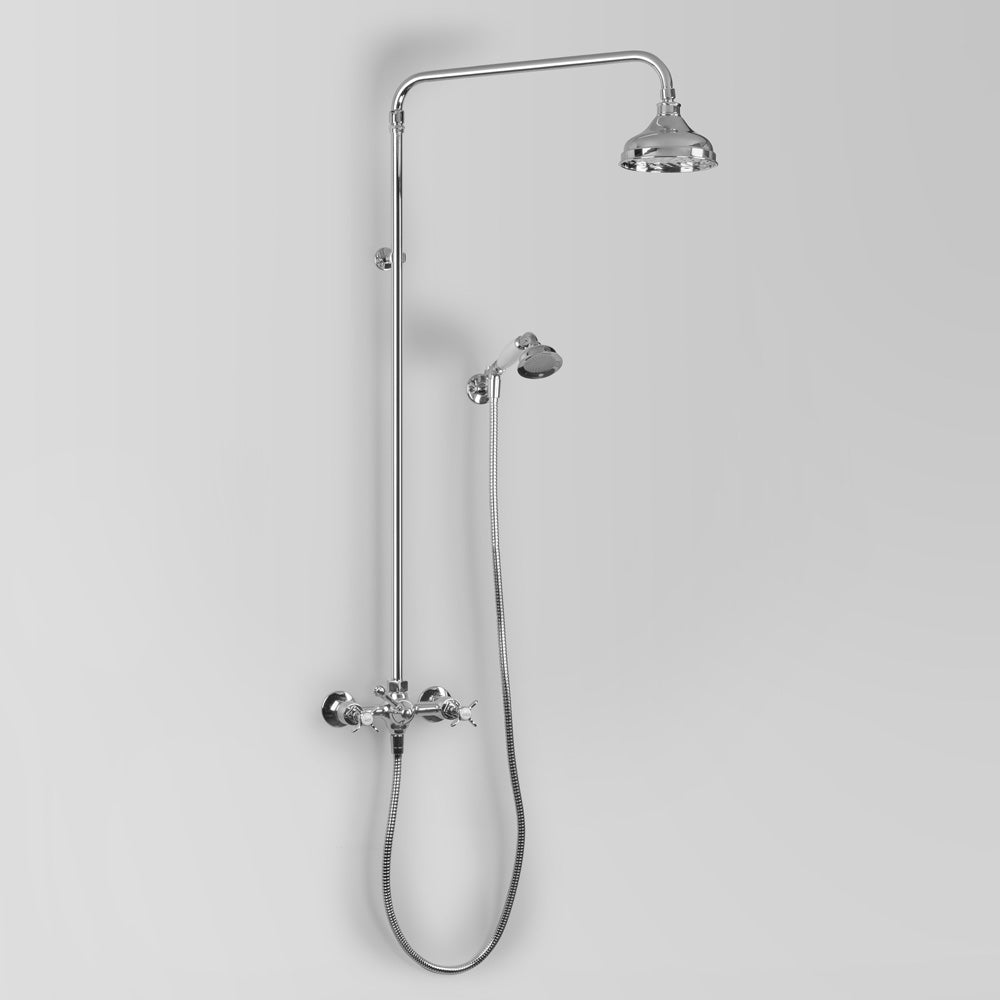 Olde English Shower Set w/ 150mm Shower Head & Hand Shower on Wall Bracket - Cross Handles, Jumper Valve