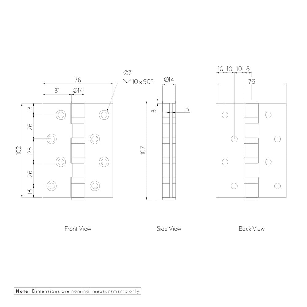 Ellis Butt Door Hinge Pair 100mm