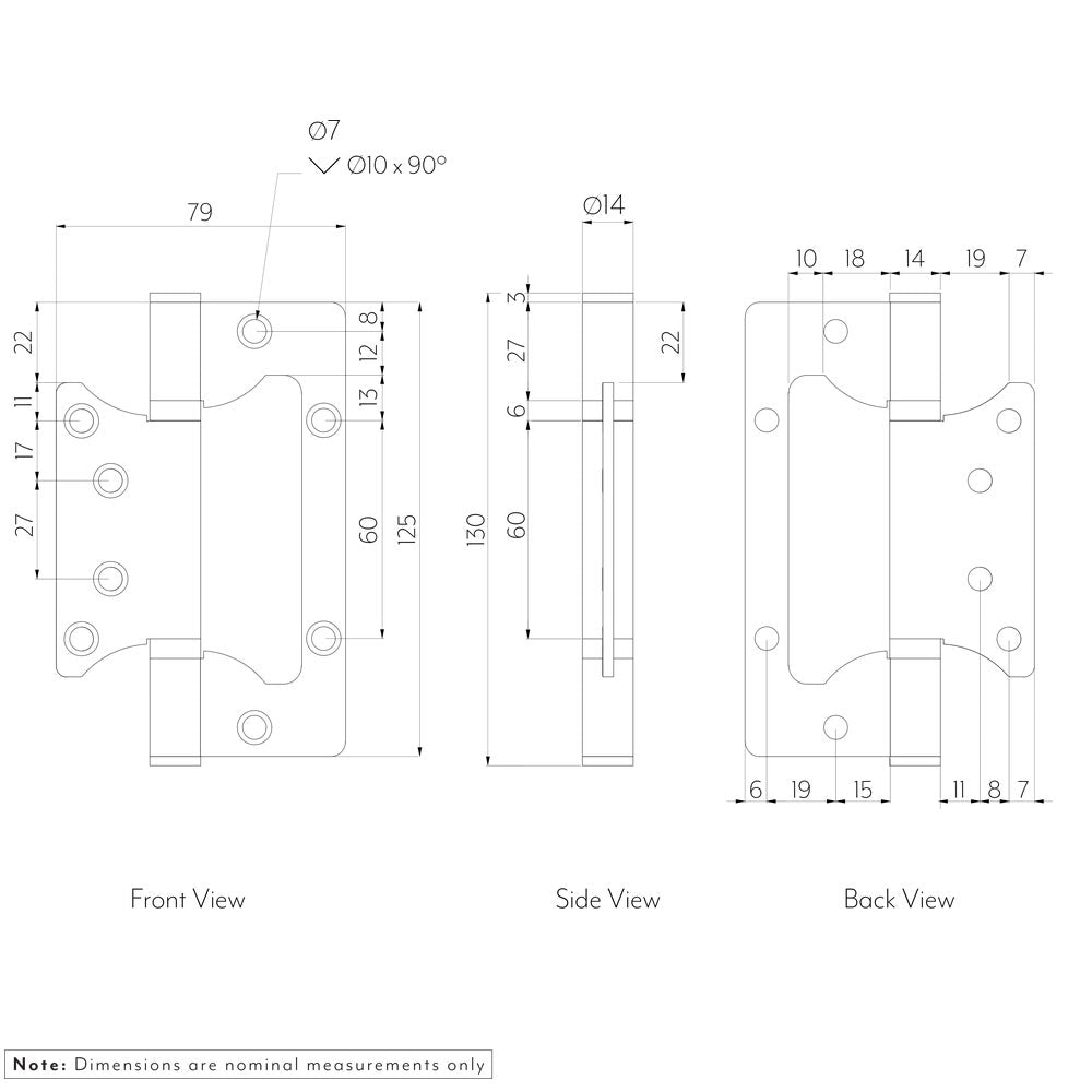 Ellis Flush Door Hinge Pair 130mm