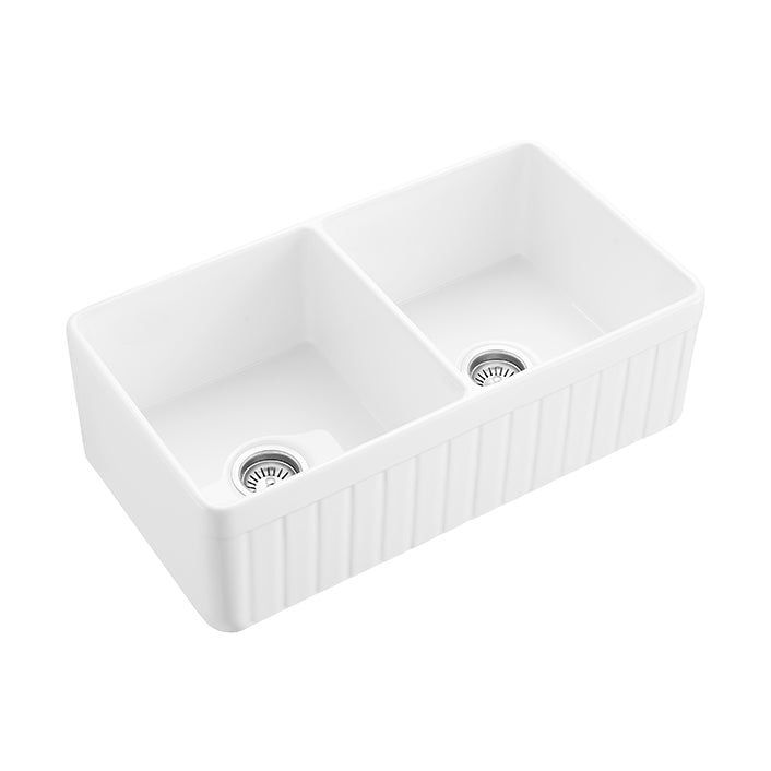 Hartley Double Farmhouse Fireclay Sink - Gloss White