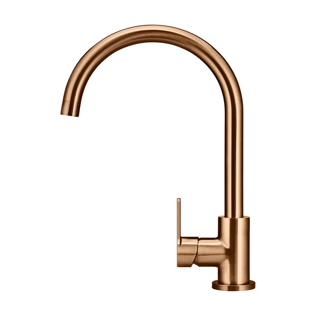 Round Gooseneck Kitchen Mixer Tap with Paddle Handle