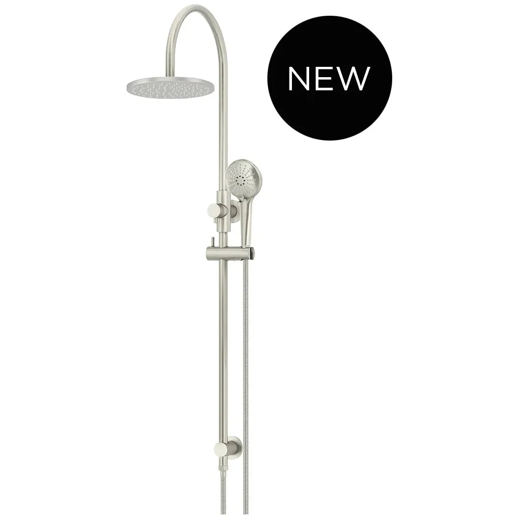 Round Gooseneck Shower Set With 200mm Rose, Three-function Hand Shower