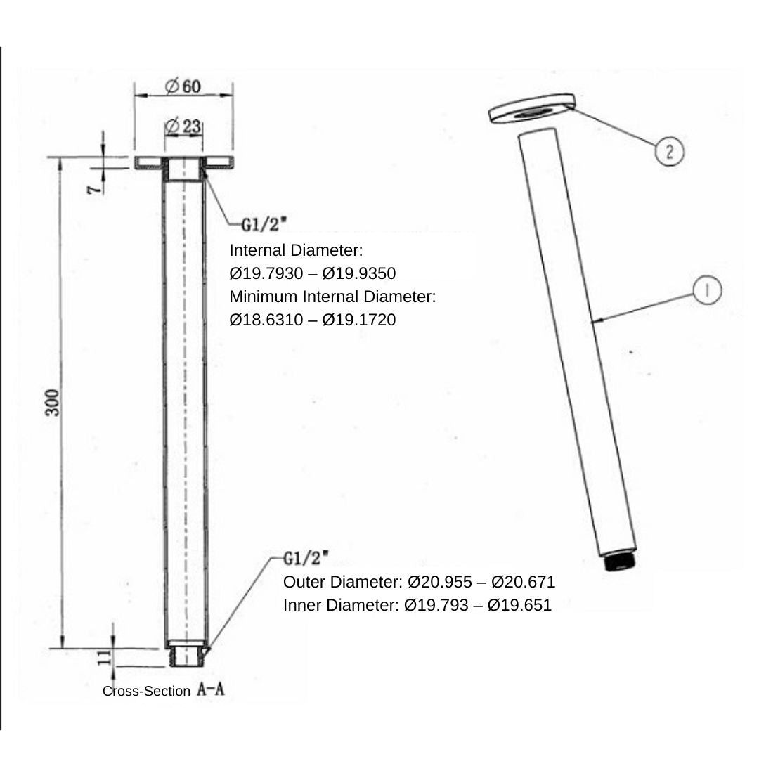 Northcote Antique Brass Round Ceiling Shower Arm 300mm