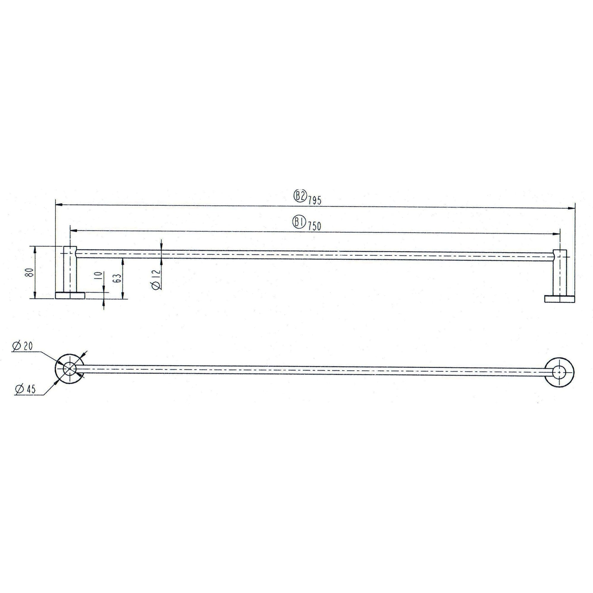 Northcote Antique Brass Round 750mm Single Towel Rail