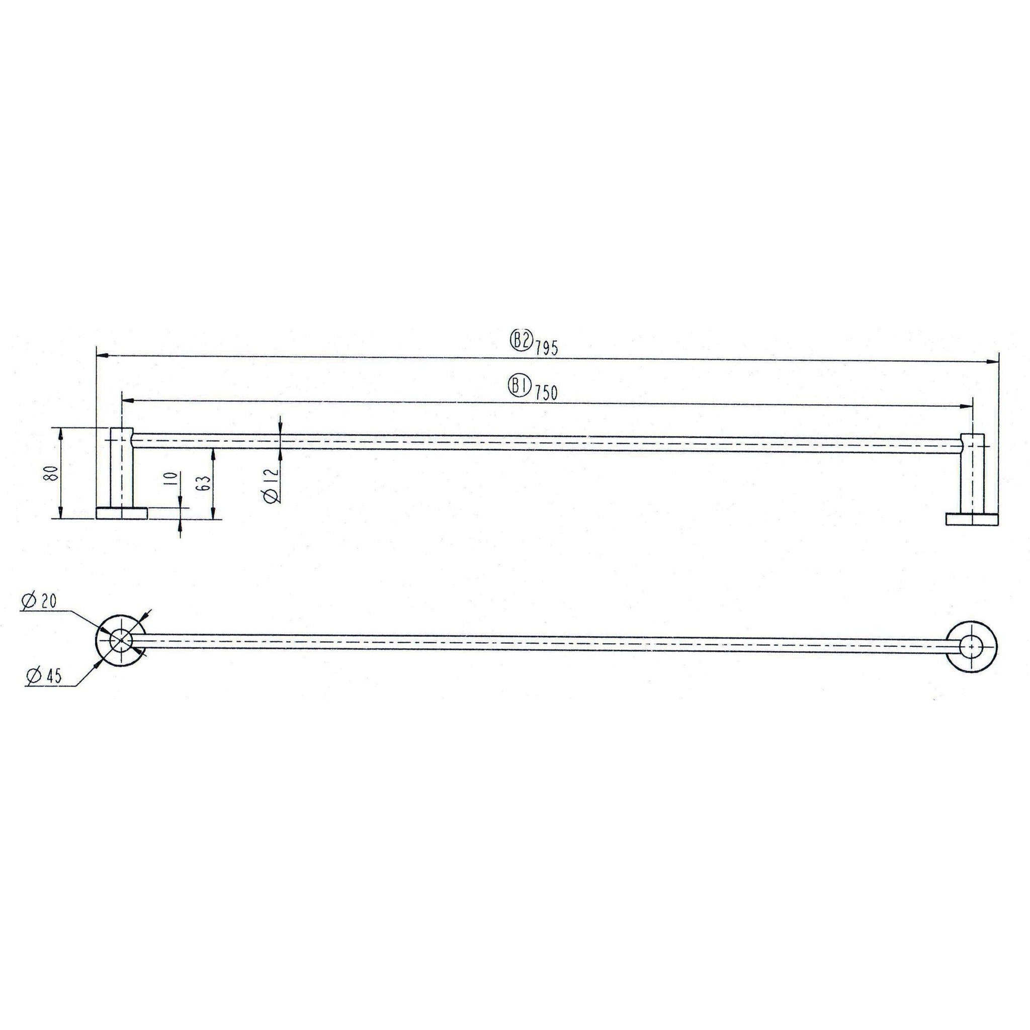 Northcote Antique Brass Round 750mm Single Towel Rail