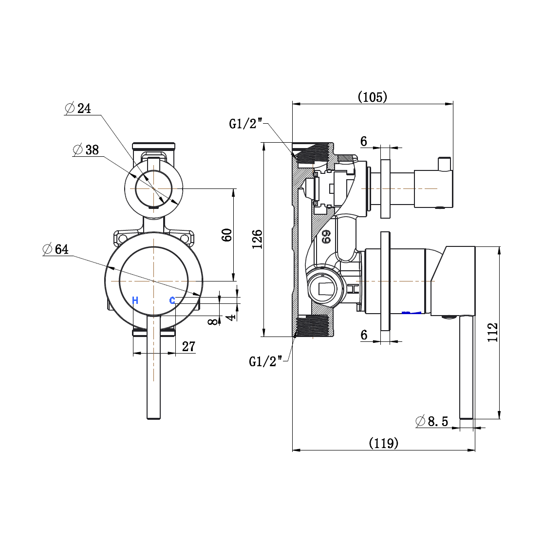 Northcote Antique Brass Round Diverter Mixer