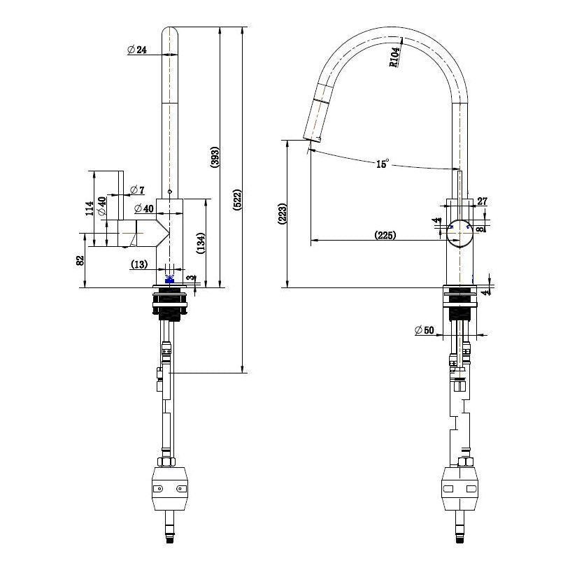 Northcote Antique Brass Kitchen/Laundry Pull Out Gooseneck Mixer