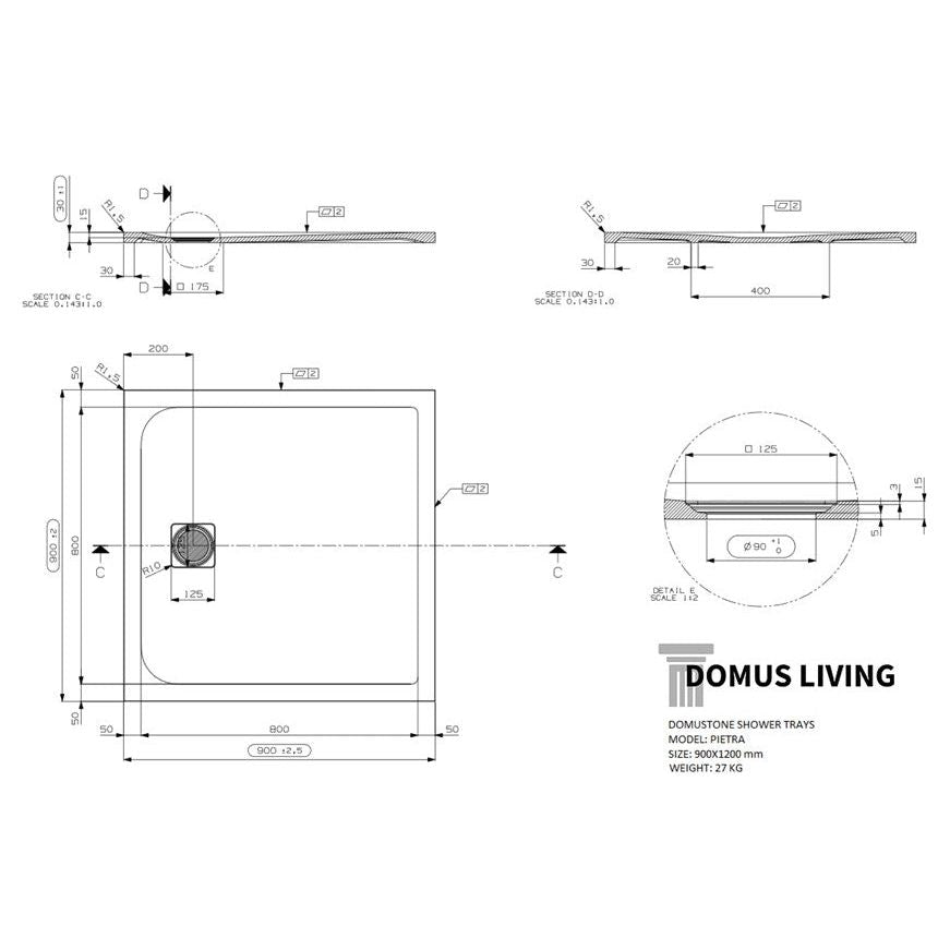 Domus Living Cemento Shower Floor 900x900mm