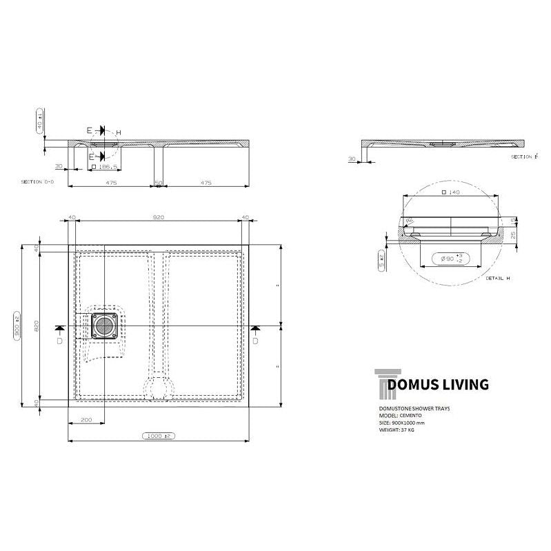 Domus Living Cemento Shower Floor 900x1000mm