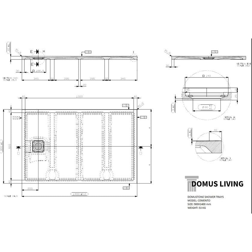 Domus Living Cemento Shower Floor 900x1400mm