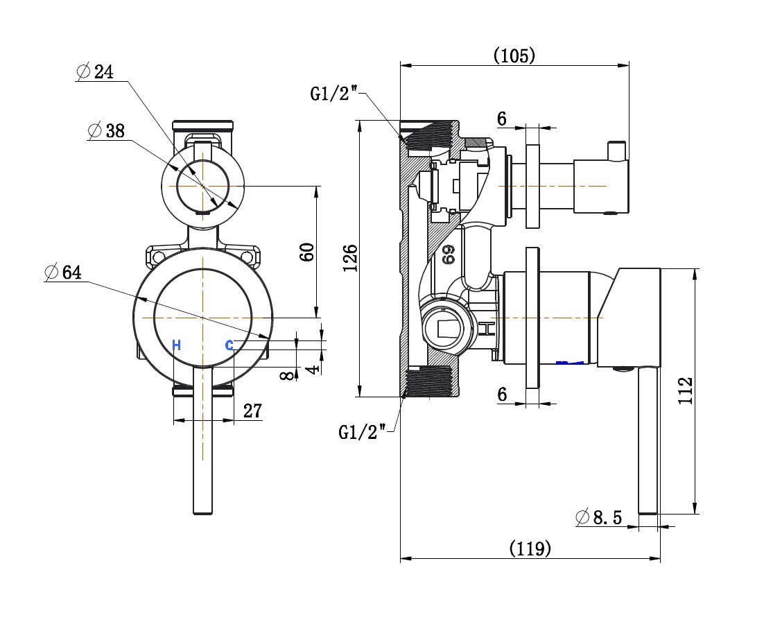 Icon Round Shower/Bath Diverter Mixer