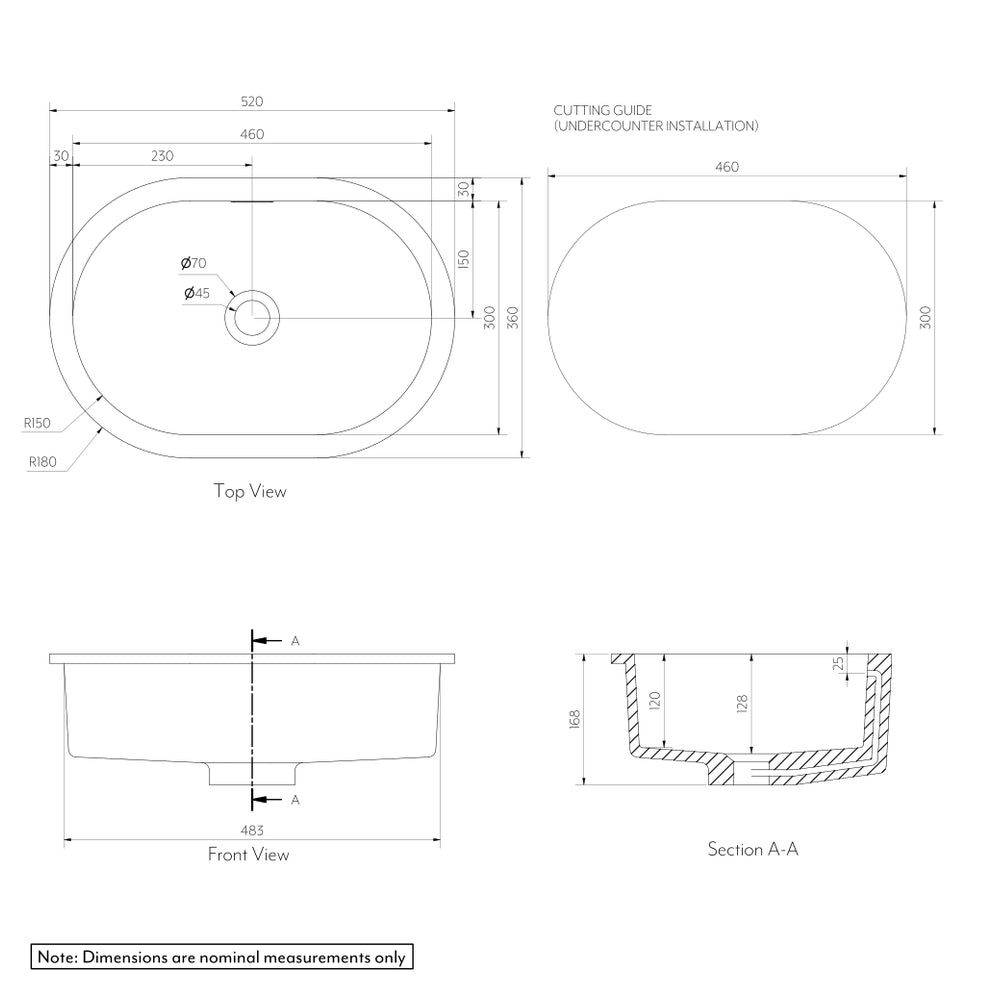 Zuri Round Undercounter Basin 520mm (Large)