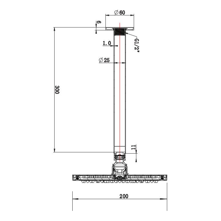 Bloom Shower Rose 200mm and Shower Dropper 300mm