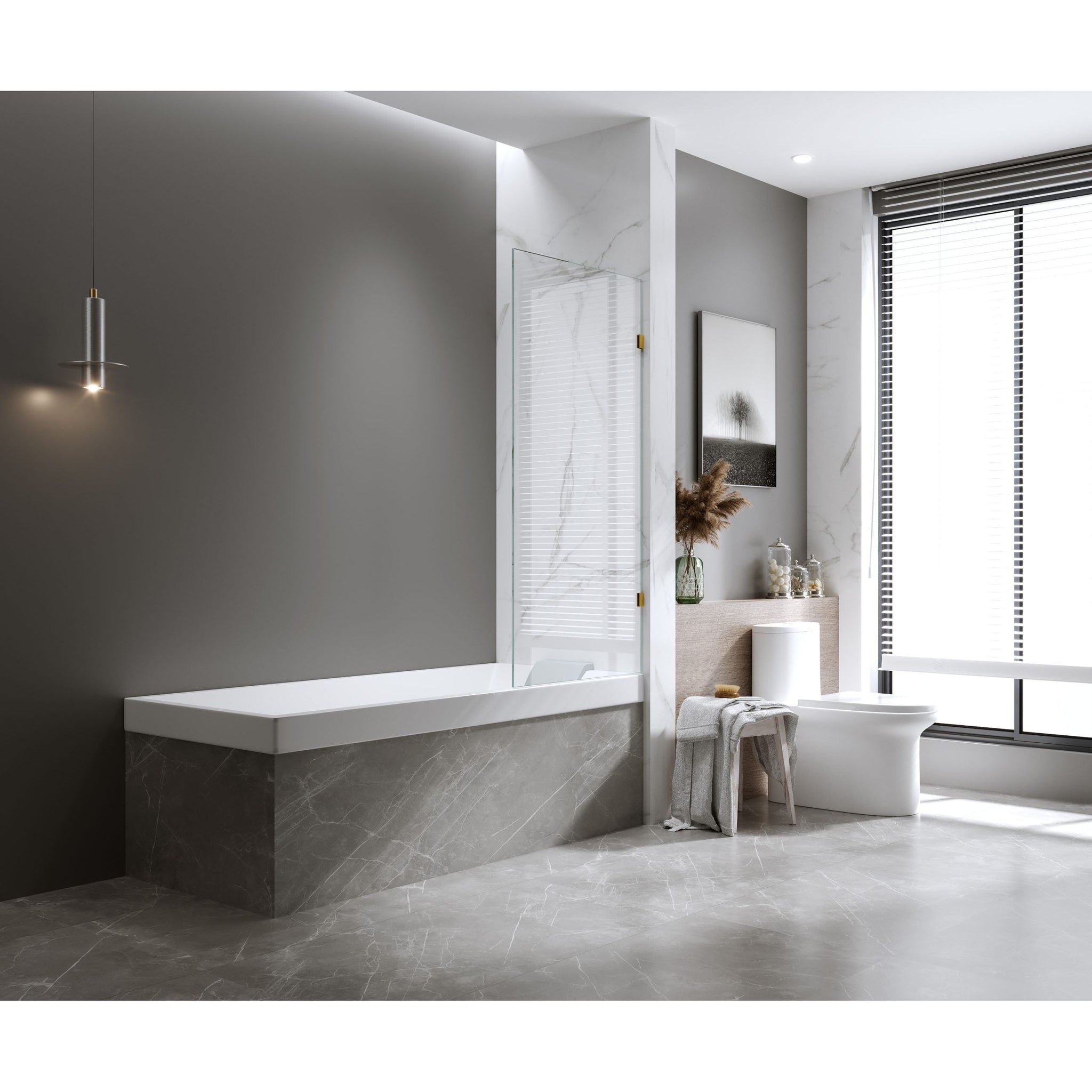 Stacey Fully-Frameless Fixed Over-Bath Shower Screen - Shiny Gold
