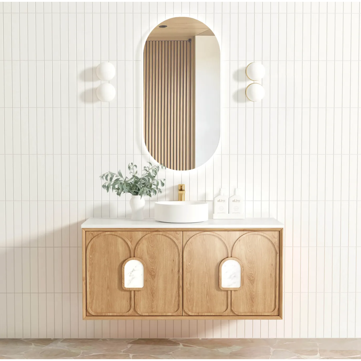 Laguna Natural American Oak Wall Hung Vanity Pure White Top