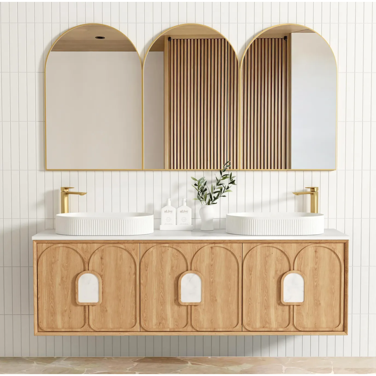 Laguna Natural American Oak Wall Hung Vanity Pure White Top