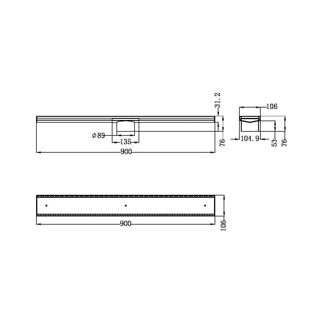 Nero tile insert V channel floor grate 89mm outlet