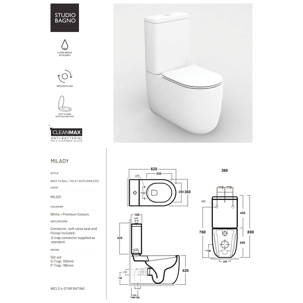 Studio Bagno Milady rimless back to wall suite