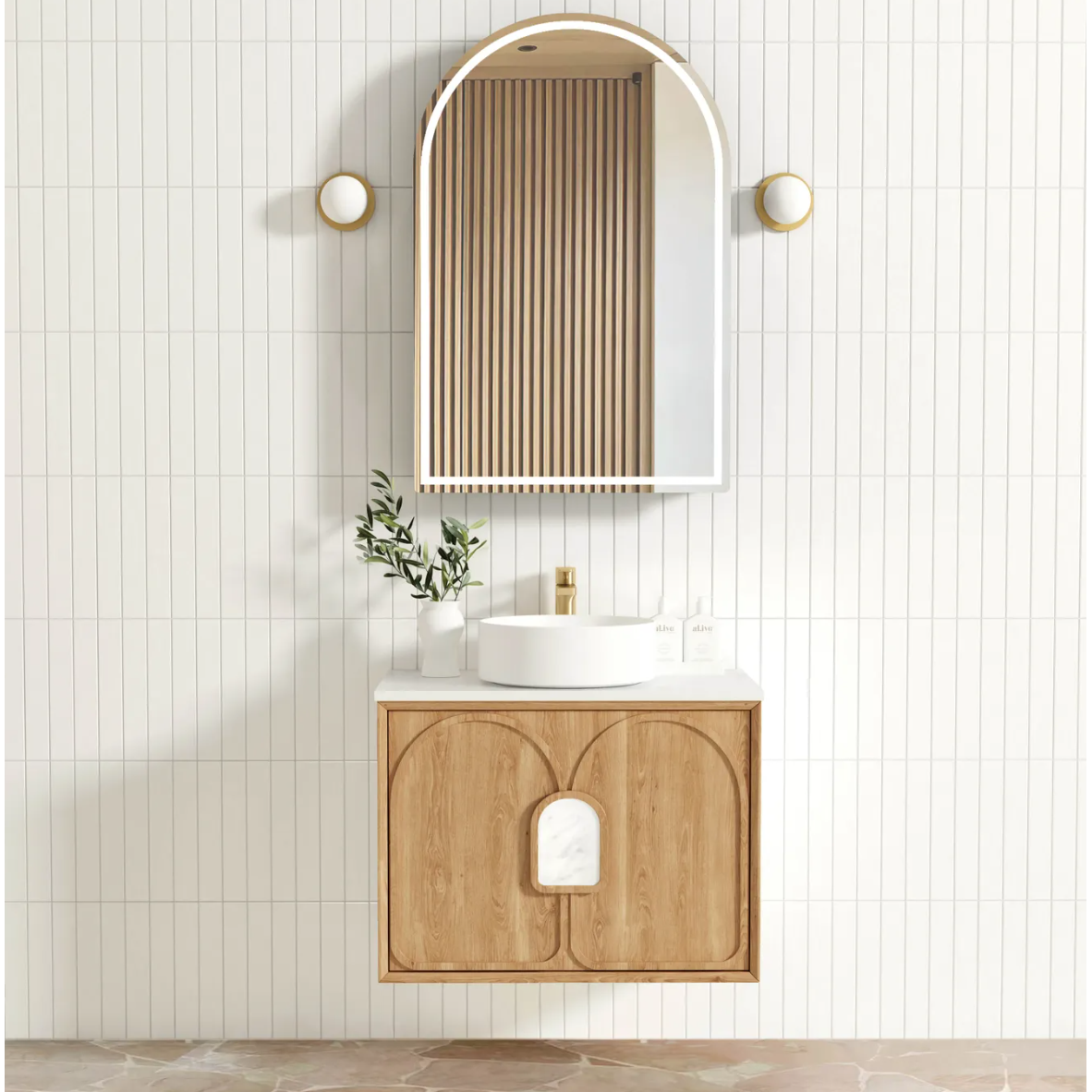 Laguna Natural American Oak Wall Hung Vanity Pure White Top