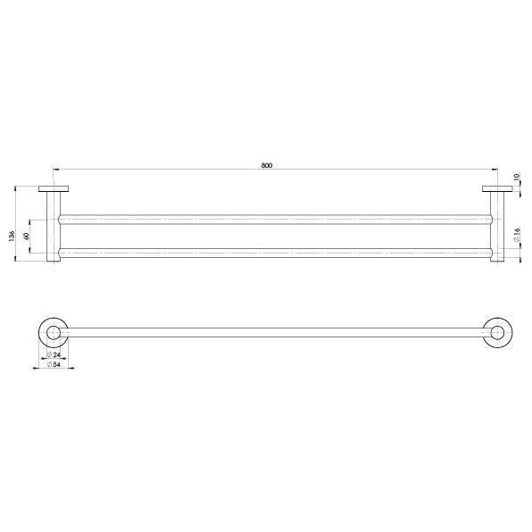 Radii Double Towel Rail 800mm Square Plate Icon Bathware