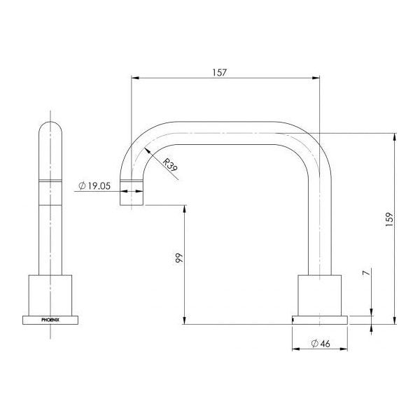 Radii Basin Outlet Swivel 160mm Squareline