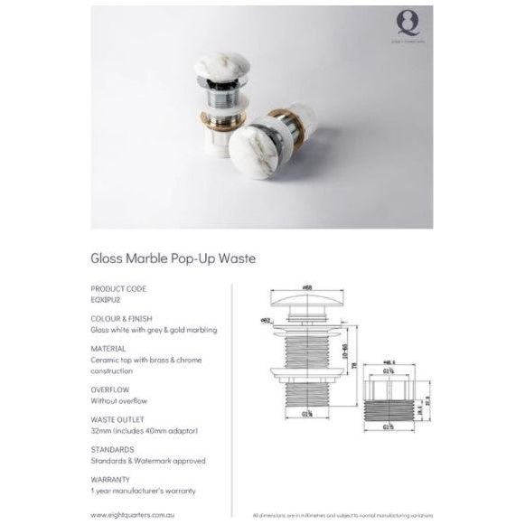 Gloss Marble Ceramic Pop-up Waste