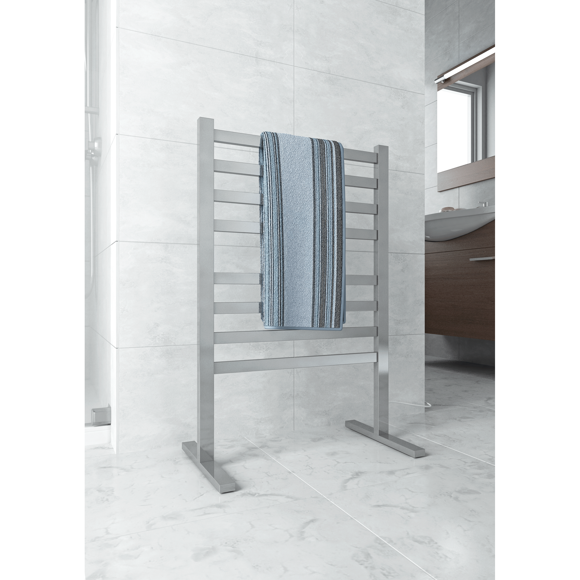 Straight Flat Free-Standing Heated Towel Rail