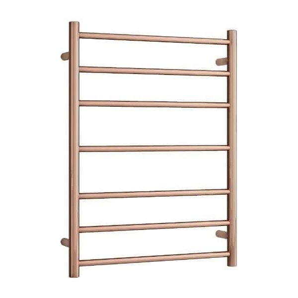 Polished Rose Gold Straight Round Ladder Heated Towel Rail