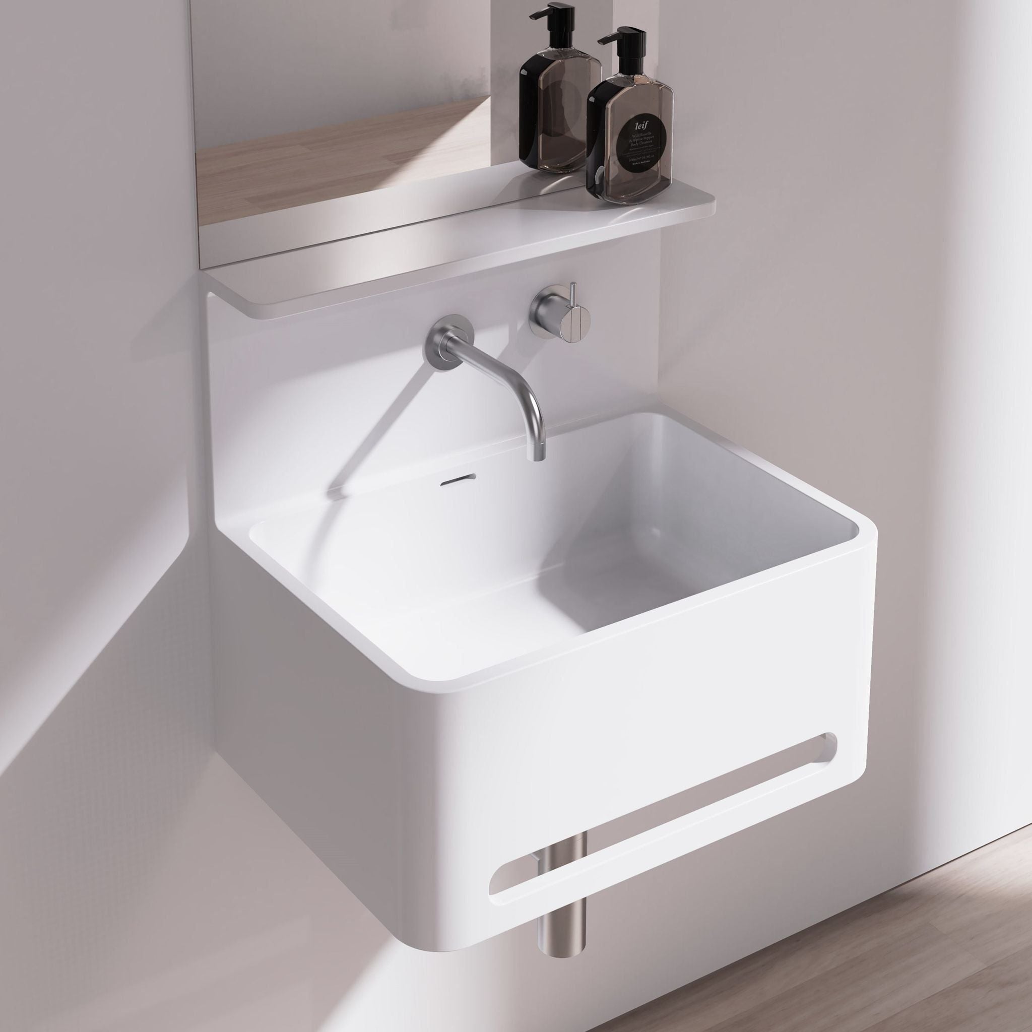 Vision basin towel rail splashback and shelf Icon Bathware