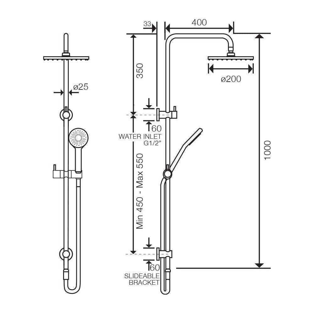 Axus Pin Shower Column with Handshower Set - Top Diverter