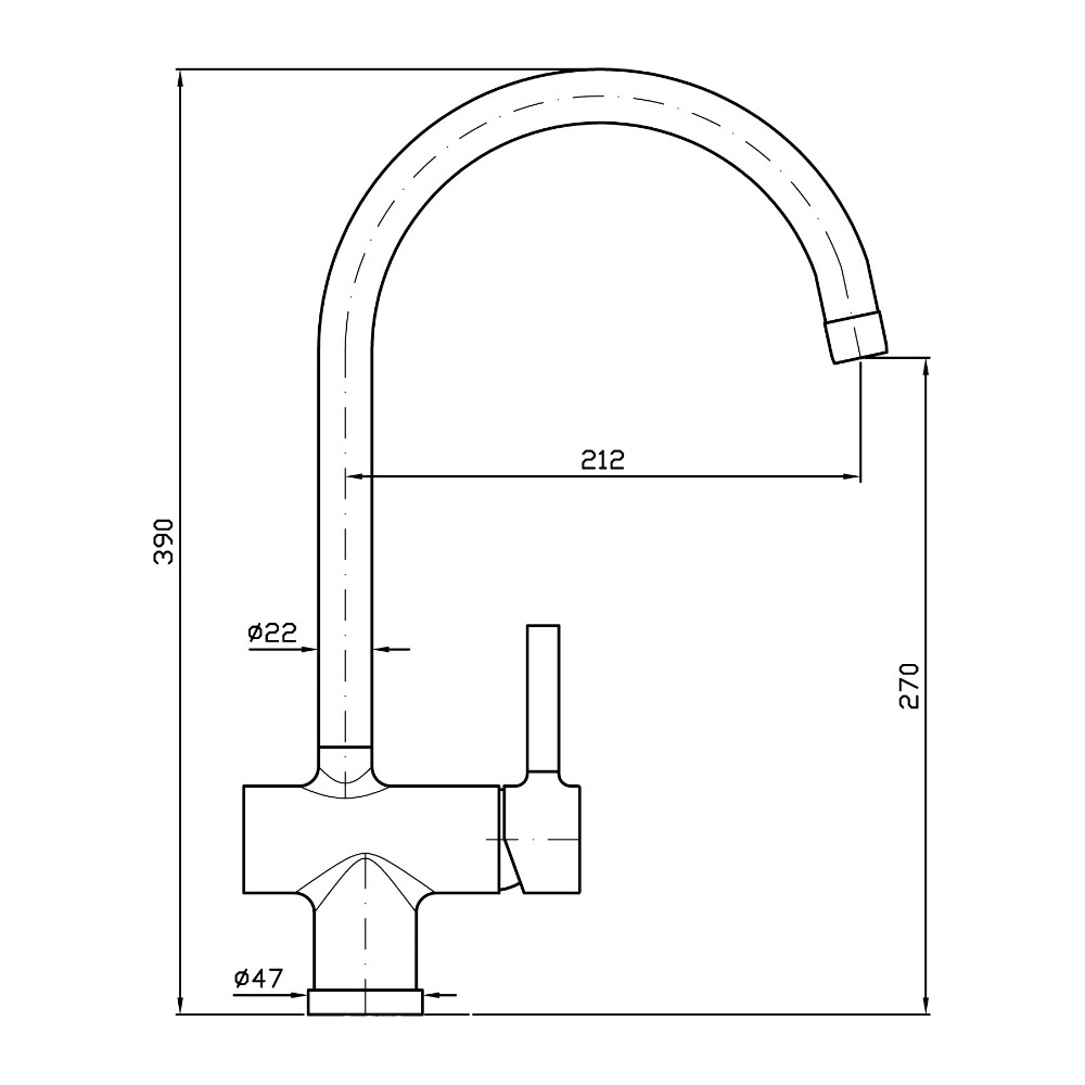 Pan Sink Mixer With High Arch Spout