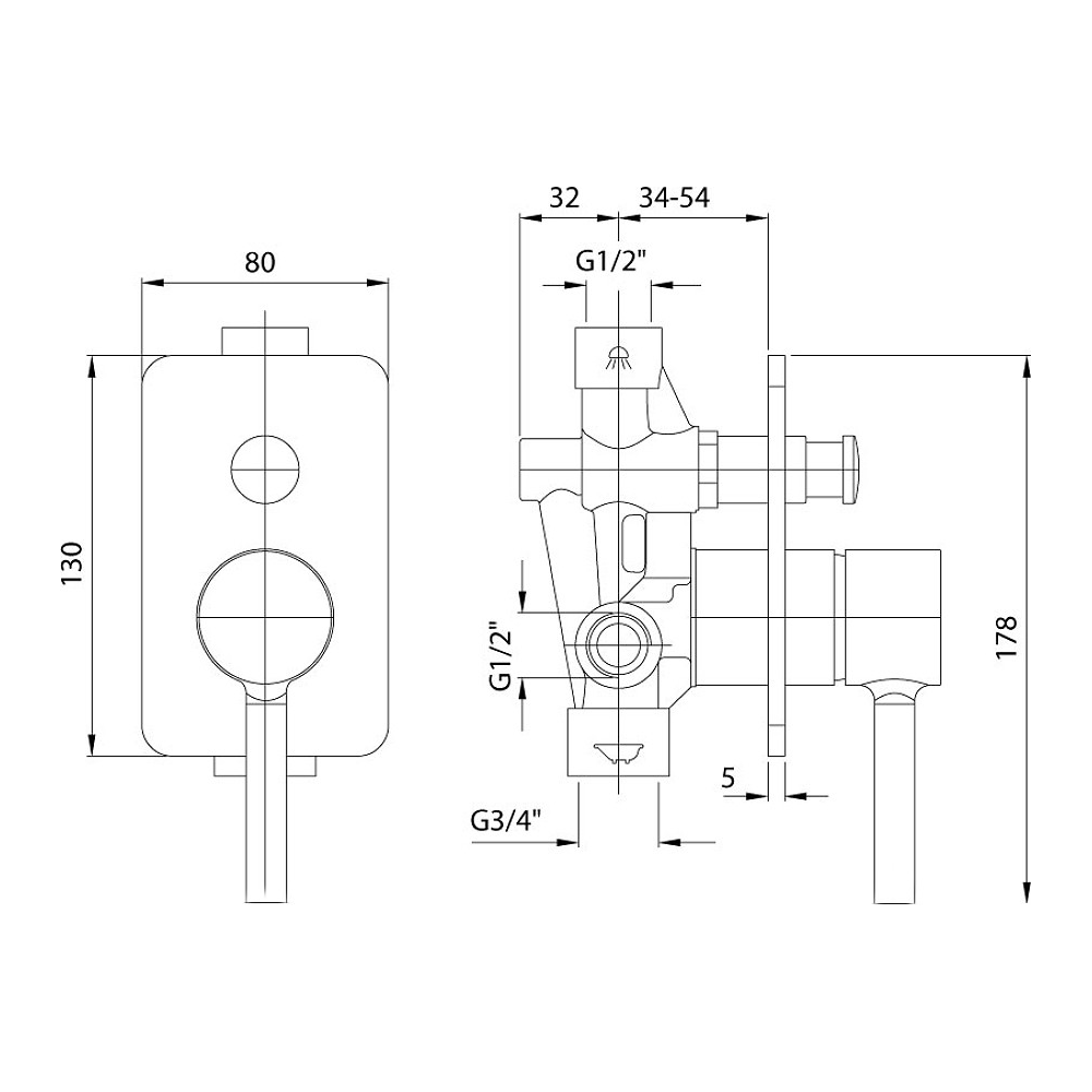 Pan Bath/Shower Mixer With Diverter